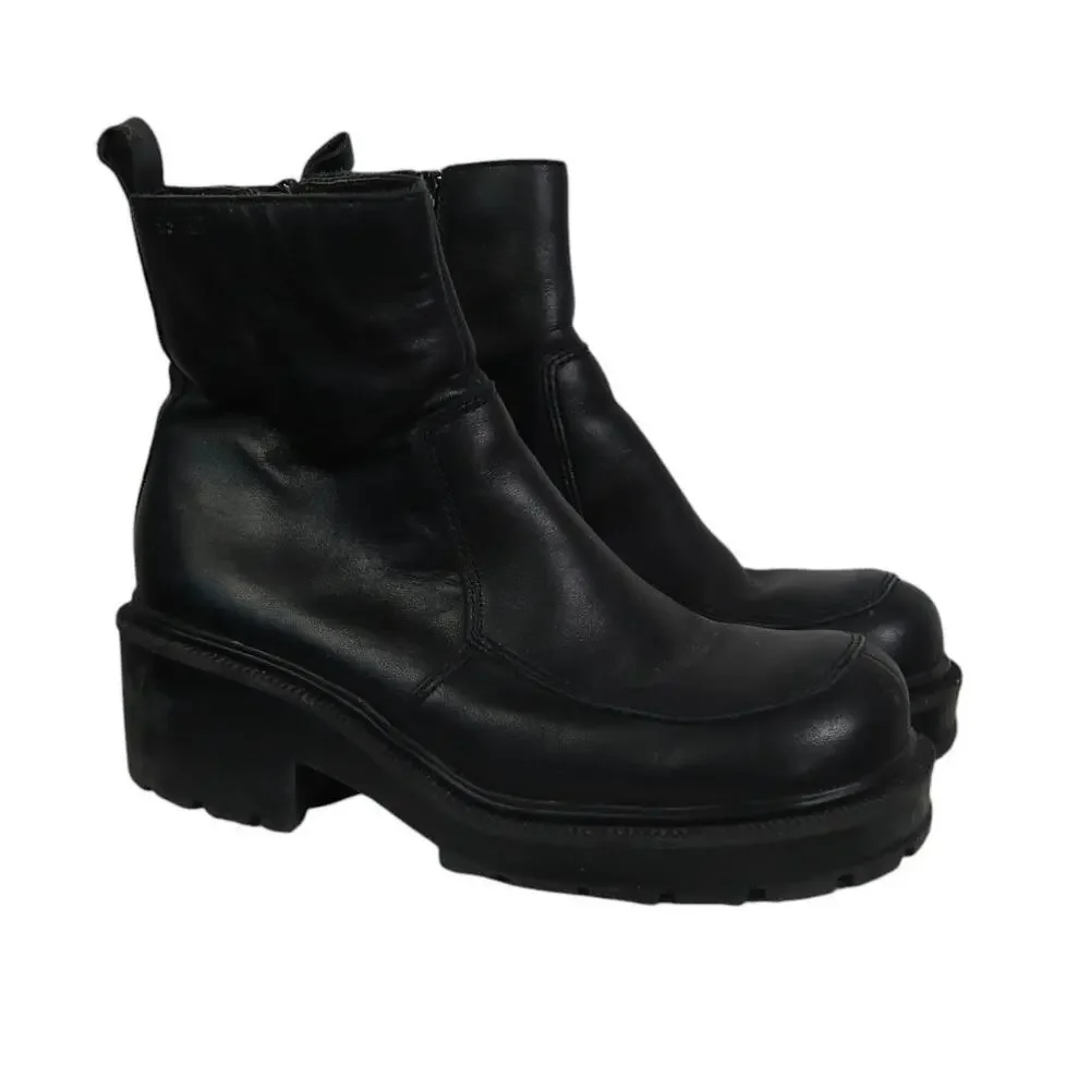 Vintage 90s Esprit Black Leather Chunky Platform Boots 7.5